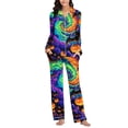 thumbnail image 4 of Gamivast Spooky Halloween Pajamas Set for Women Long Sleeve Button Down Sleepwear Tops and Lounge Pants 2 Piece Pjs Sets Lightweight Comfortable Creepy Pumpkin Pattern Multicolor XXXL, 4 of 7