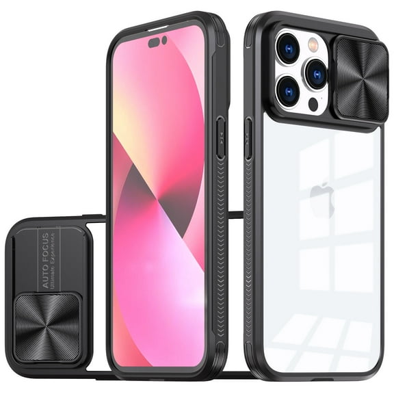 HD Transparent Case with Camera Privacy Cover for iPhone 14 - Black