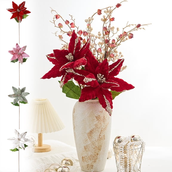 Clearance! Titcea Large Christmas Flower, 20"Hx13"W Artificial Flower With Stems And Leaf Flower Arrangement Holiday Decorations Vase Decoration
