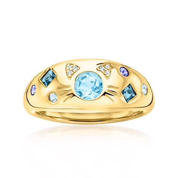Ross-Simons 0.73 ct. t.w. Multi-Gemstone Cat Ring With Lab-Grown Diamonds in 18kt Gold Over Sterling, Women's, Adult
