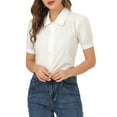 thumbnail image 1 of Camisa elegante de algodón con mangas cortas abullonadas de INSPIRE CHIC para mujer blanca XS, 1 of 7