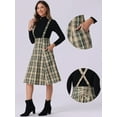 thumbnail image 2 of DARING DIVA Women's Tartan Pinafore Plaid Midi Suspender Skirt S Khaki, 2 of 6