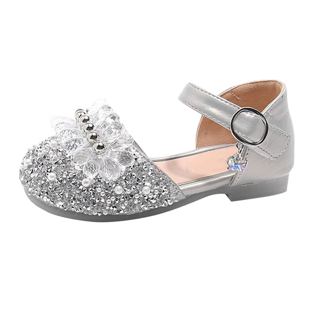 Niñas Pequeñas Zapatos de Vestido Strass Espumosos Aplicado Floral Correa de Tobillo Ajustable Plantilla Acolchada Suave Zapatos de Vestido de Niñas Grandes para Fiestas de Princesas Bodas Ocasiones