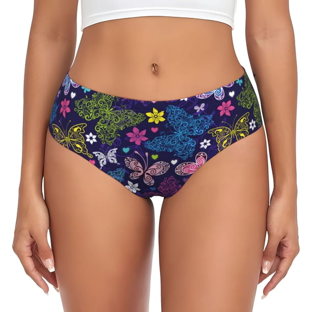 Balery Colorful Butterflies Ropa Interior de Algodón para Mujer con Dibujo – Braguitas Cómodas y Elásticas, Estilo Clásico-Large