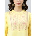 thumbnail image 7 of Janasya Indian Chinese Neck 3/4 Sleeve Embroidered Yellow Rayon Slub Top For Women, 7 of 7