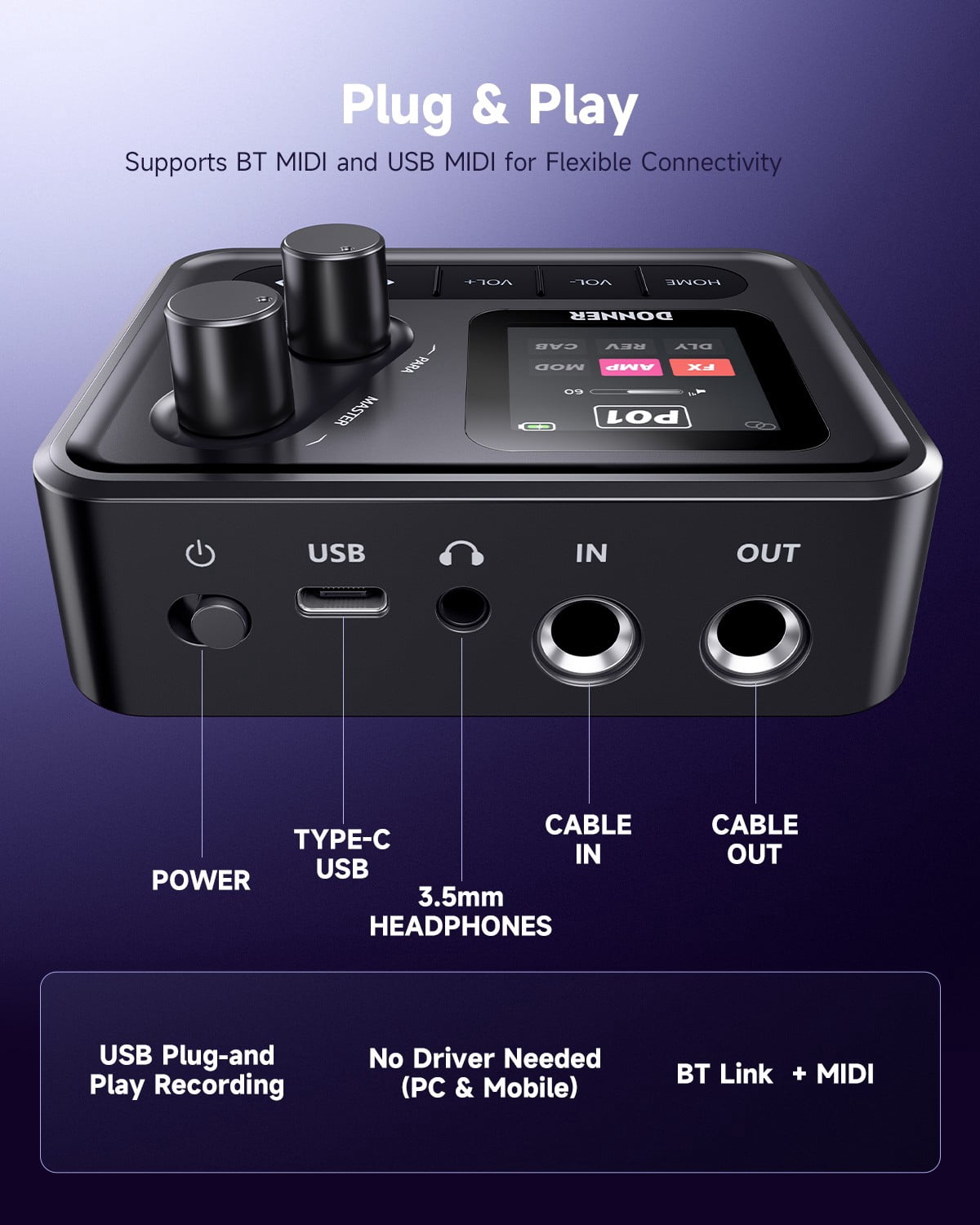 Donner Pocket AMP Digital Multi Effects Pedal For Electric Guitar And Bass