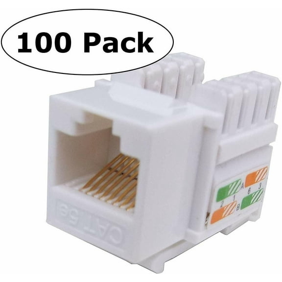 100 Lot CNAweb Cat5e RJ45 Modular Keystone Network Jack, 110 Style, White