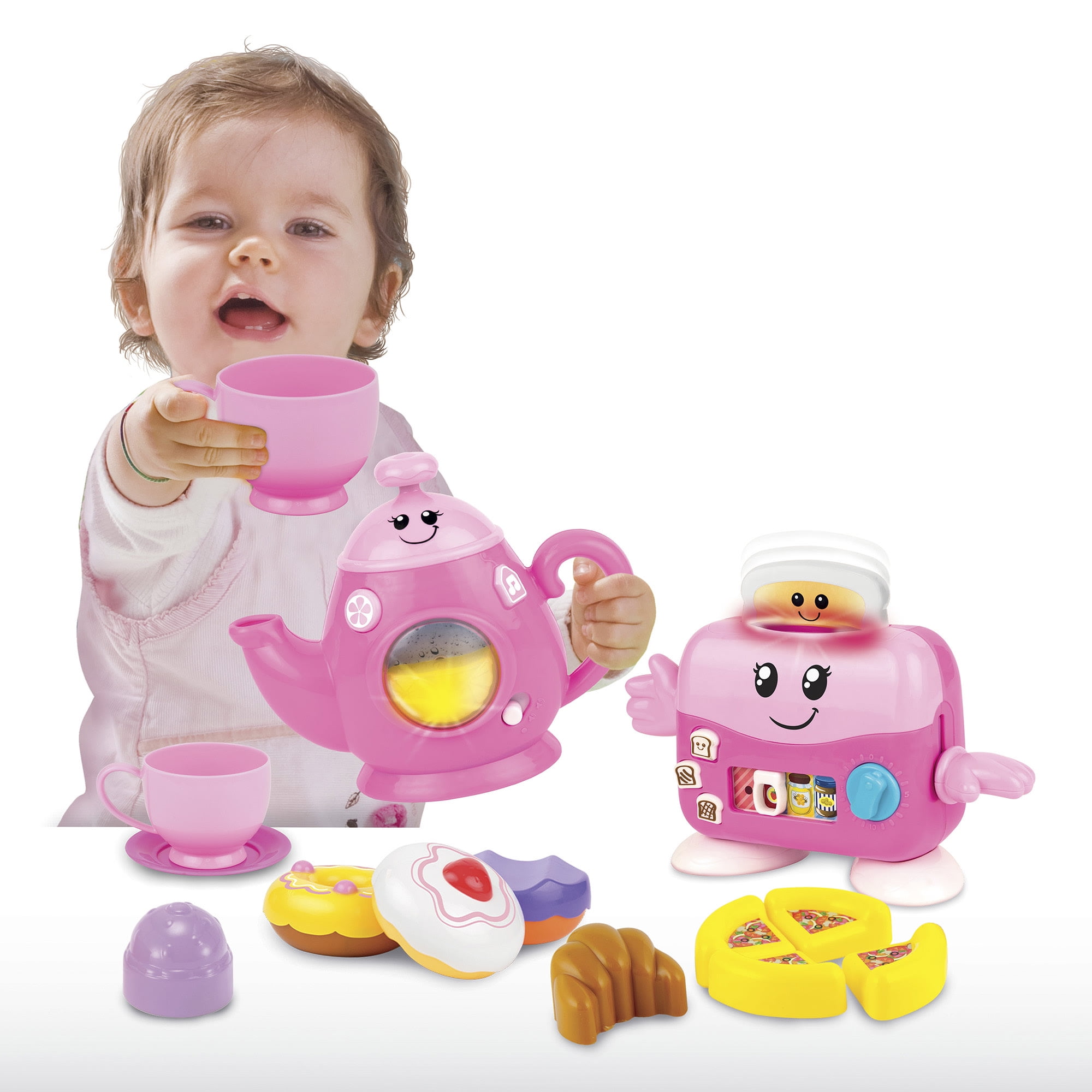 Winfun: Mycook Master - Toast 'N Fun Tea Set - Pink - Lights & Sounds, Tea Pot, Pop-Up Toaster, Food Accessories & Cups, Toddlers & Kids Ages 18mo+