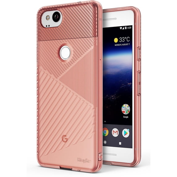 Ringke Bevel Case Compatible with Google Pixel 2, Minimalist Diagonal Textured TPU Lightweight Cover - Rose Gold