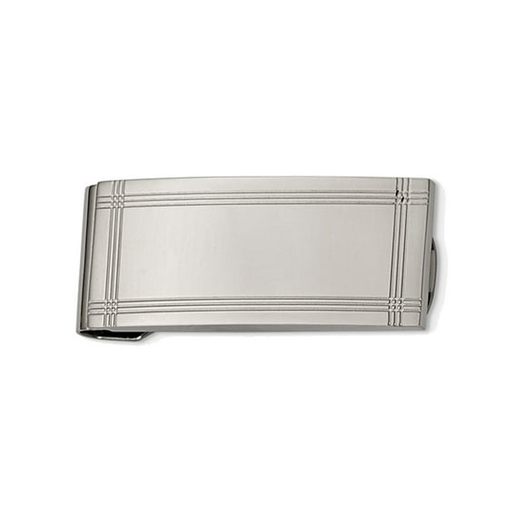 Gem & Harmony Mens Chisel Money Clip in Polished and Grooved Stainless Steel for Men
