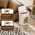 thumbnail image 3 of Mrbin Metal Motion Sensor Kitchen Trash Can with Wheel Legs, 15L / 4gal Metal Slim Trash Can, Pet Proof Tall Narrow Garbage Pail for Vanity, Bedroom, Bathroom, Living Room, Sunflower, 3 of 8