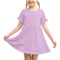 thumbnail image 6 of Short Sleeve Dresses for Toddlers Girls Size 3-12 Kids Cute Plaid Printed Pullover Crewneck Going-Out Vacation Dress Summer, 6 of 8