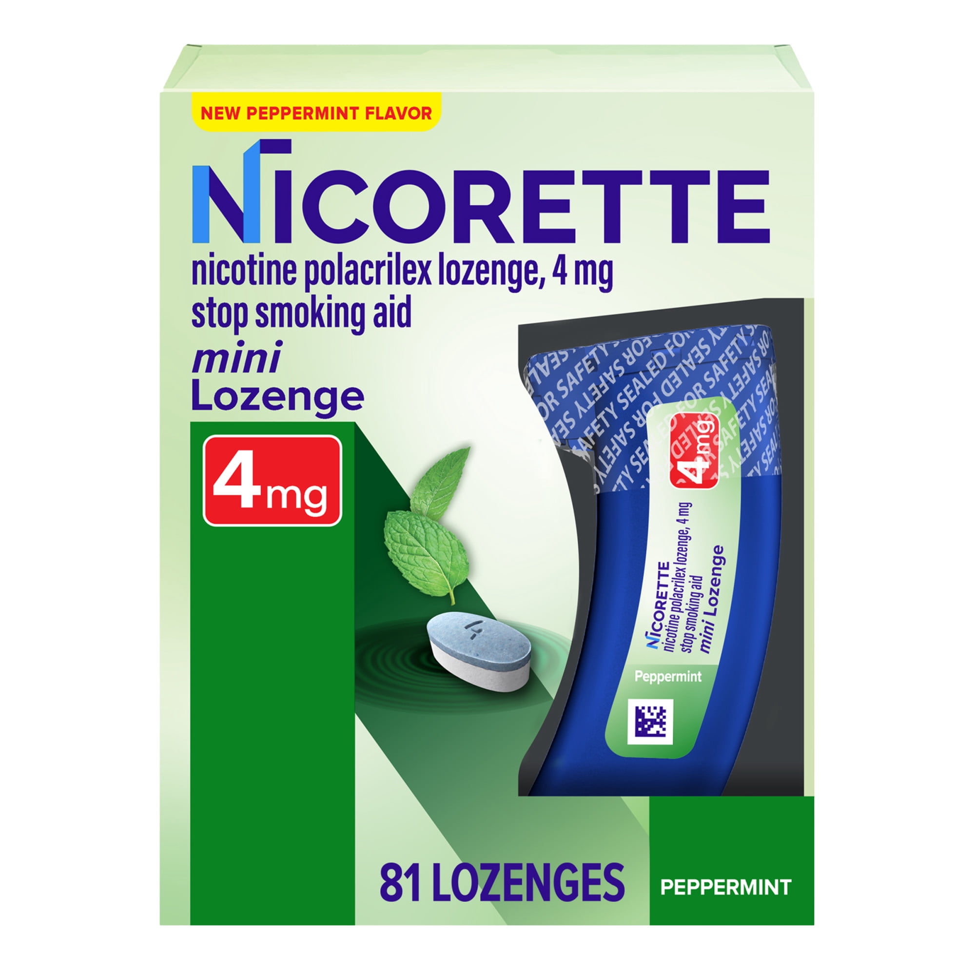 Nicorette Mini Nicotine Lozenges, 4 mg Stop-Smoking Aid, Peppermint Flavor, 81 Count