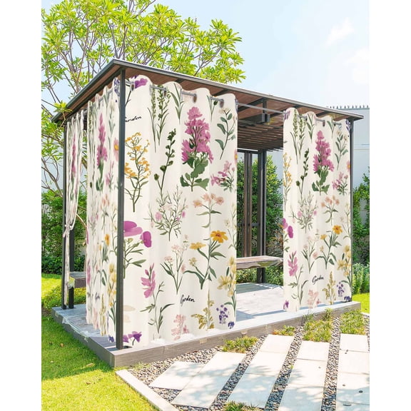 nqOlkjepod Outdoor Curtains for Patio Waterproof, Wildflowers Outdoor Privacy Panels Grommet, Blossoming Botanical Prints Garden Floral Blackout Outside Curtains for Porch/Cabana 54"x84", 2 Panels