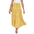 thumbnail image 6 of Fgnfyis Women’s Elastic High Waist Boho Maxi Skirt Ruffle A-Line Swing Long Skirts for a Flowy Style Yellow XL, 6 of 9