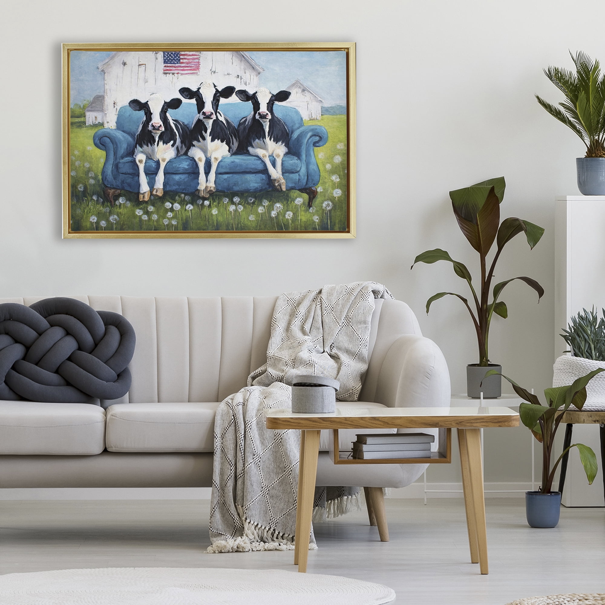 Stupell Industries Barnyard Sofa Sisters Gold Framed Floater Canvas Wall Art, design by Tina LeCour