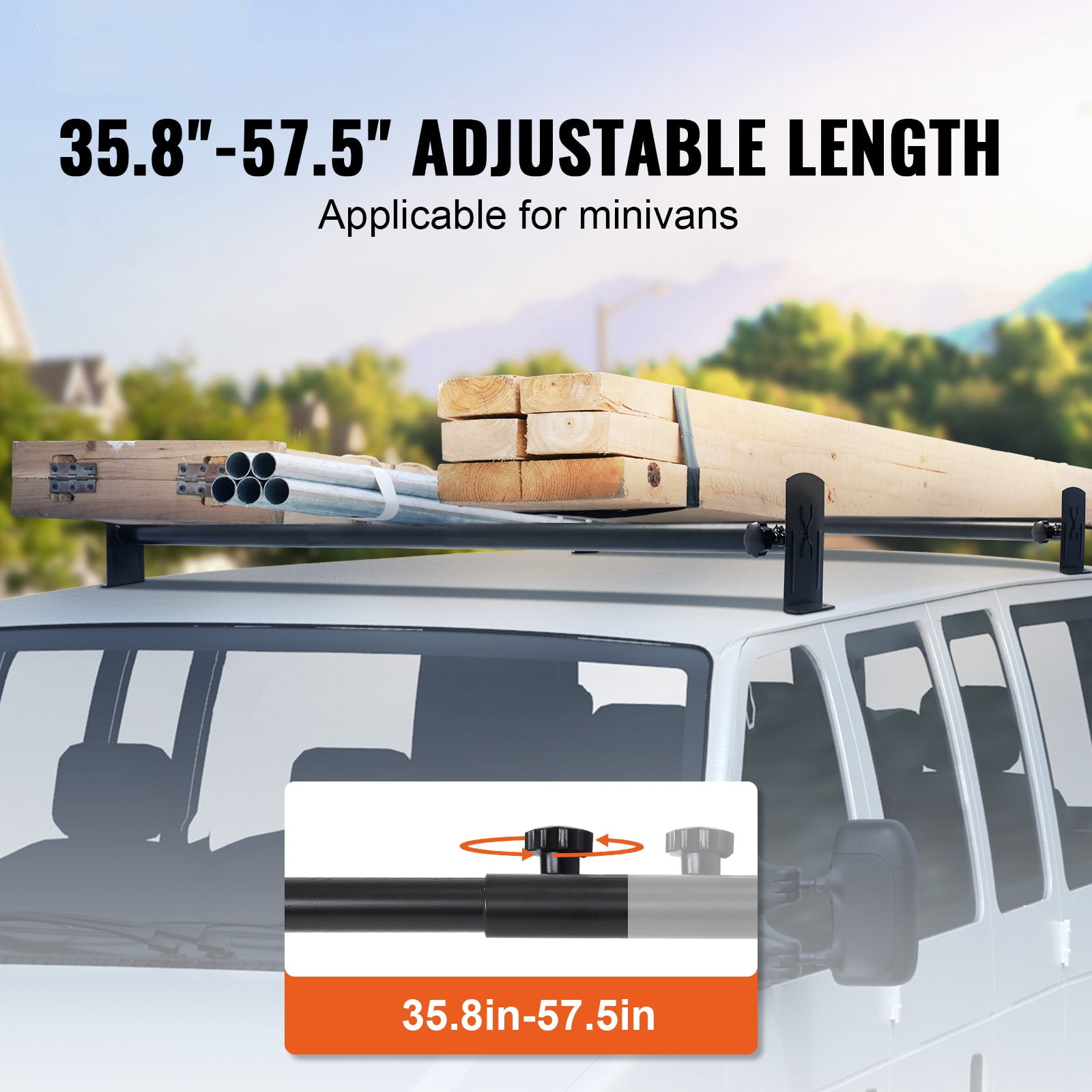 BENTISM Van Roof Ladder Rack, Easy Installation, Adjustable 35.8 To 57.5 in
