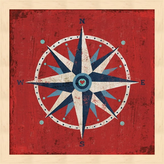 Nautical Love Compass by Michael Mullan, Framed Wall Art, 13.25W x 13.25H