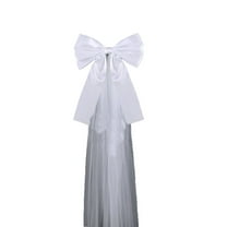 geerera White Wedding Pew Bow, 16x8 Inch Satin Aisle Bow with 24-Inch Tulle, for Church Chair Decor, Bridal Shower, Wedding Reception Decorations