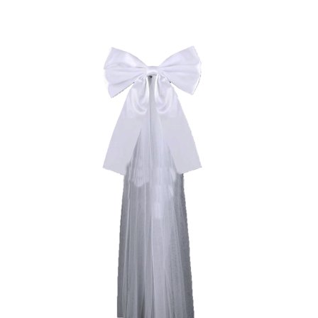 geerera White Wedding Pew Bow, 16x8 Inch Satin Aisle Bow with 24-Inch Tulle, for Church Chair Decor, Bridal Shower, Wedding Reception Decorations
