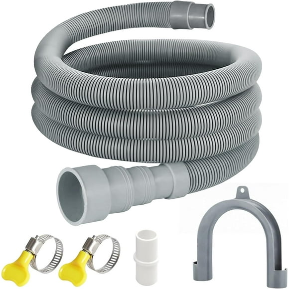 Universal Washing Machine Drain Hose, 6.5 Feet Flexible Washing Machine Drain Hose, Washer Drain Hose, Portable Discharge Washer Hoses with 1 Extension Adapter and 2 Hose Clamps, 1 U-Bend Hose Holder