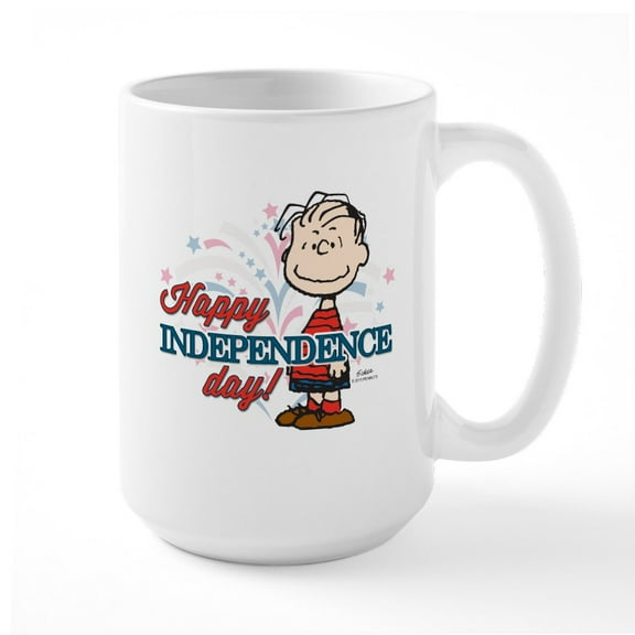 CafePress - Linus Happy Independence Day Large Mug - 15 oz Ceramic Large White Novelty Mug