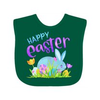 Inktastic Happy Easter Blue Bunny and Eggs in Grass Boys or Girls Baby Bib