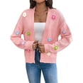 thumbnail image 1 of Cárdigan Corto de Mujer, Suéter de Larga, Estilo Bohemio, Bordado Floral de Ganchillo, Corte Oversize, Prenda Exterior de Punto Abierta Rosa XL, 1 of 9