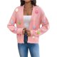 thumbnail image 1 of Cárdigan Corto de Mujer, Suéter de Larga, Estilo Bohemio, Bordado Floral de Ganchillo, Corte Oversize, Prenda Exterior de Punto Abierta Rosa XL, 1 of 9