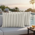thumbnail image 4 of Sage Green Striped Outdoor Waterproof Pillow Covers, Modern Farmhouse Green Stripes Decorative Rectangle Throw Pillowcase Sofa Cushion Sham for Patio/Couch/Chair, 20"x12" 2 Pack, 4 of 8