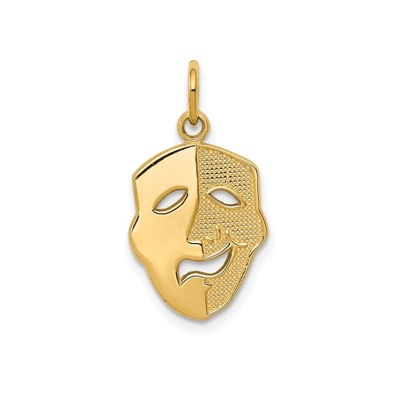 14k Yellow Gold Theater Mask Pendant for Men or Women, Split Comedy and Tragedy Symbol, Drama and Arts Charm, Fine Jewelry for Performers and Creative Expression