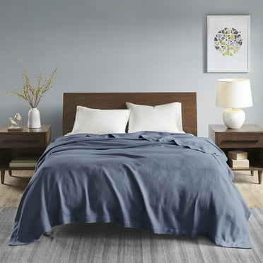 Home Essence Egyptian Cotton Solid Bed Blanket, Full/Queen, Blue