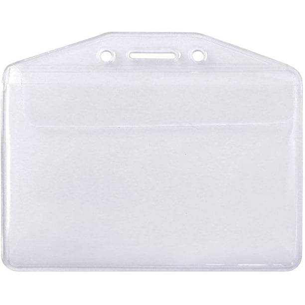 Clear Soft Vinyl Horizontal Badge Holder with Fold Over Flap Heavy
