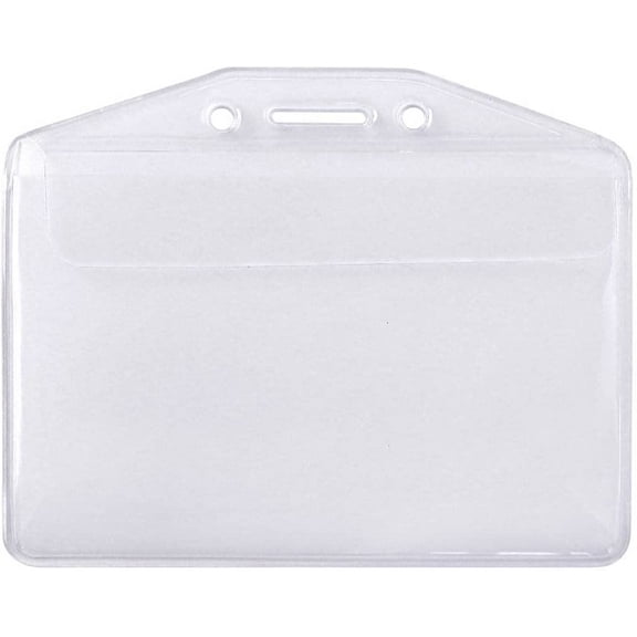 Clear Soft Vinyl Horizontal Badge Holder with Fold Over Flap - Heavy Duty Name Tag Protector for I'd Card by Specialist ID