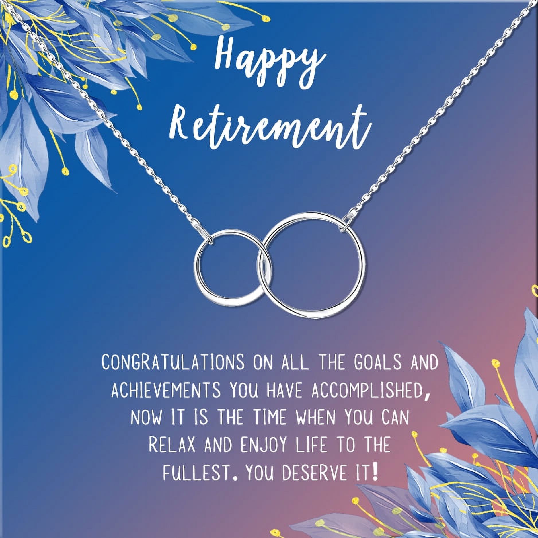 Anavia Happy Retirement Necklace, Retirement Gifts for Women, Retirement Jewelry, Retirement Party Gifts for Retired Teacher Nurse Friend Coworker-[Silver Infinity Double Ring, Blue-Orange Gift Card]