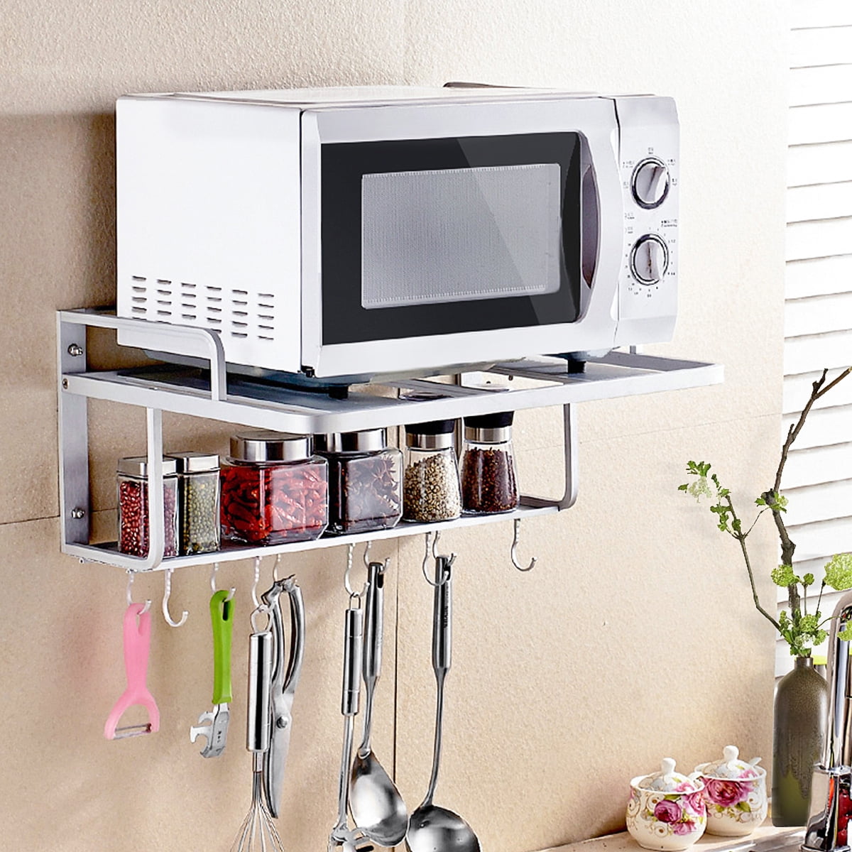 Hanging Microwave Oven Stand Storage Rack Shelf Space Saving Kitchen