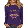 thumbnail image 2 of Aloohaidyvio Mardi Gras Shirts,Womens Mardi Gras Party Top Long Sleeve Mask Shiny Glitter Print Crew Neck T-Shirt, Mardi Gras Clothing, 2 of 5