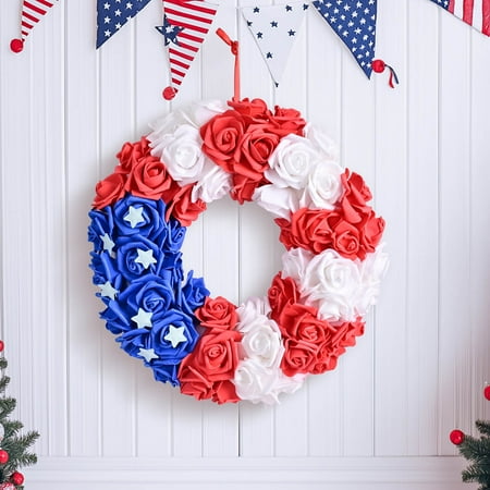 GeBuSn 1PC USA Independence Day Celebration Red White & Garland Patriotic Decorative Flag Bunting Festival Ornament For July 4th Party Home & Yard Display