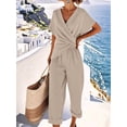 thumbnail image 5 of Women'S Outfits V Neck Cap Sleeve Crop Top Wide Leg Pant Sets Cream White L, 5 of 7