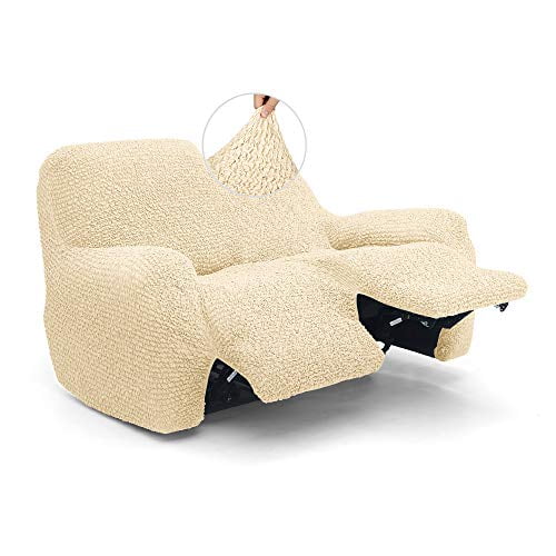 Recliner Loveseat Cover - 2 Seater Recliner Slipcover - Soft Polyester Fabric Slipcover - 1-Piece Form Fit Stretch Furniture Protector - Microfibra Collection - Vanilla