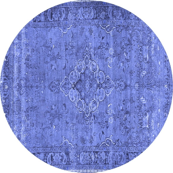 Ahgly Company Machine Washable Indoor Round Persian Blue Traditional Area Rugs, 6' Round