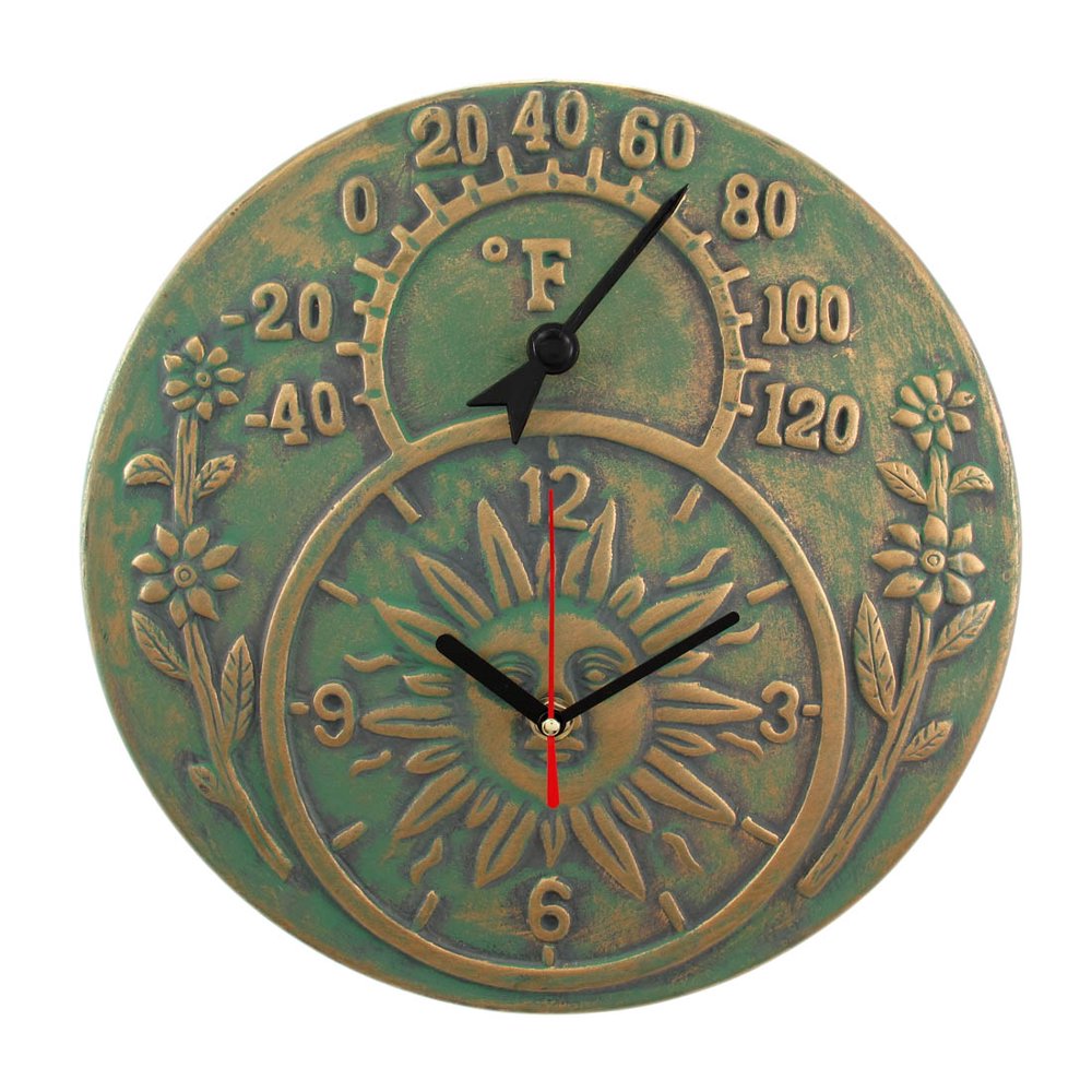 Verdigris Finish Terracotta Sun Face Clock / Thermometer - Walmart.com