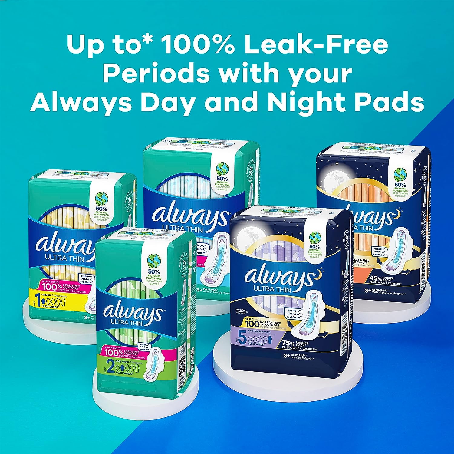Always Ultra Thin Feminine Pads for Women, Size 5, Extra Heavy, Overnight Absorbency with Wings, 46 Count x 2 (92 Count Total) SHO11