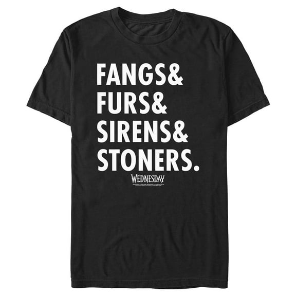 Men's Wednesday Fangs & Furs & Sirens & Stoners Graphic Tee Black X Large