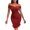 Red, variant on OSOLU Dresses Solid Color Women Off Shoulder Bodycon Dress Shiny Long Sleeve Ruffles Elegant Party Dinner Mini Dress Lovely Sundress Wedding Guest Dress