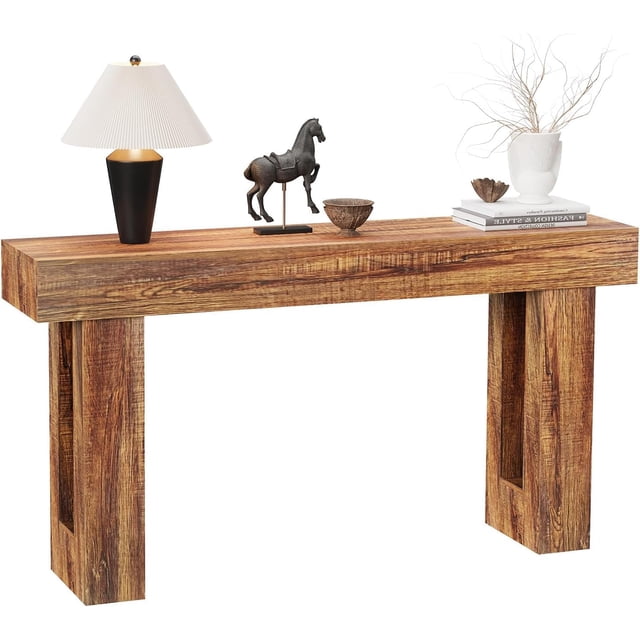63" Extra-Long Narrow Rectangular Console Table Premium Farmhouse Wood Entryway Table with Industrial Edge for Hallway, Foyer & Living Room