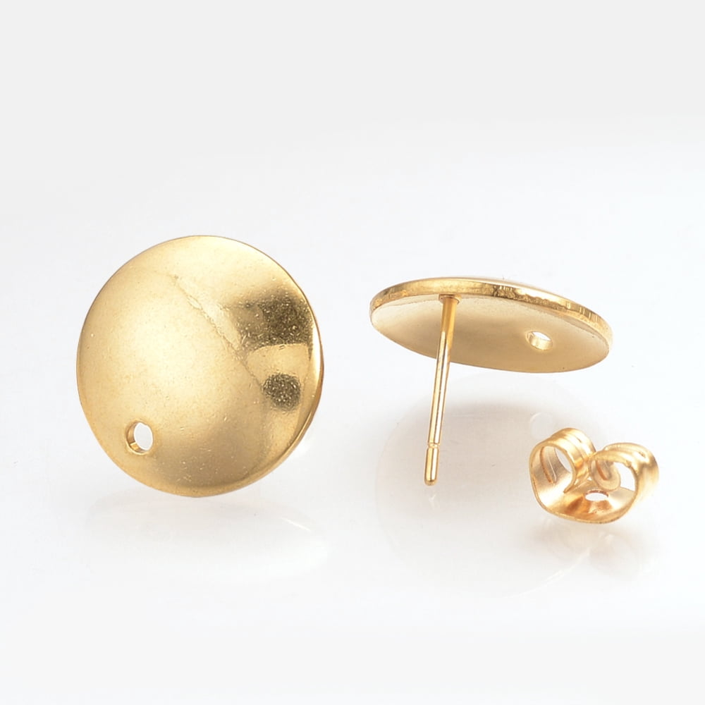 100pcs 304 Stainless Steel Stud Earring Findings with Loop and Flat Plate Ear Nuts/Earring Backs Flat Round Golden 13mm Hole: 1mm Pin: 0.8mm