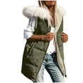 thumbnail image 6 of Long Puffer Vest for Women Fleece Lined Hooded Sleeveless Solid Padded Outerwear Jacket with Pockets Army Green M, 6 of 9
