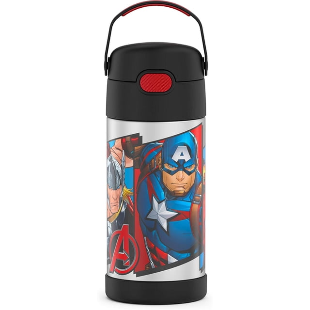 Botella de acero inoxidable THERMOS FUNTAINER de 12 onzas con pajita aislante al vacío para niños Avengers