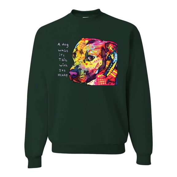 Wild Bobby Dean Russo A Dog Wags Its Tail With Its Heart Gratitude Pitbull Dog Lover Unisex Crewneck Graphic Sweatshirt, Forest Green, Medium